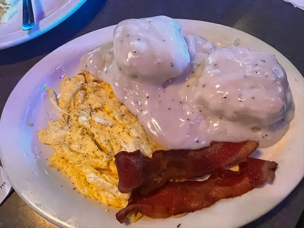 Biscuits and Gravy Scrambled Eggs Bacon and Hashbrowns